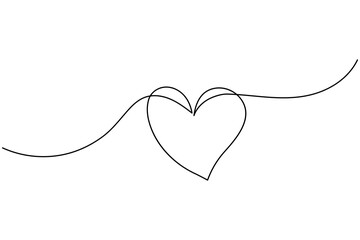 Love shape continuous one line drawing of isolated outline art and heart shape vector icon