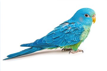 A vibrant blue and green parrot showcasing its colorful feathers against a white background, perfect for nature lovers.
