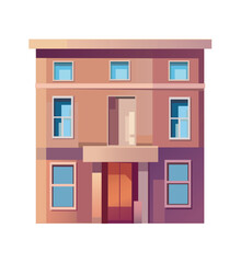 Naklejka premium modern flat vector illustration of a contemporary house with large windows and a symmetrical design showcasing a stylish facade perfect for urban residential property presentations and designs