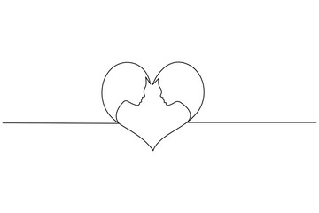 Love shape continuous one line drawing of isolated outline art and heart shape vector icon