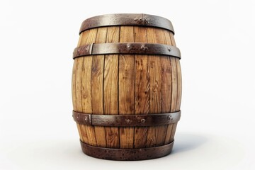 Wooden oak barrel isolated on white background.