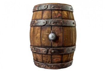 Obraz premium Wooden oak barrel isolated on white background.