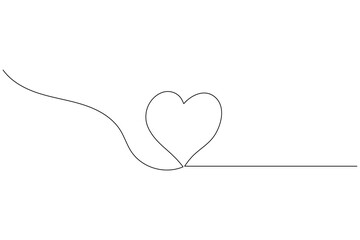 Love shape continuous one line drawing of isolated outline art and heart shape vector icon