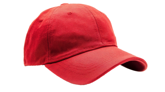 Red baseball cap displayed against a white background