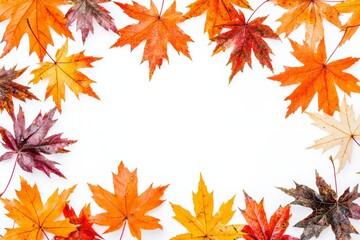 Obraz premium Autumn Maple Leaves Flat Lay White Background created with Generative AI