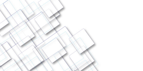 Modern minimal and clean white background with realistic line. light silver background modern design. Square pattern on banner with shadow. Abstract white and grey color geometric background.