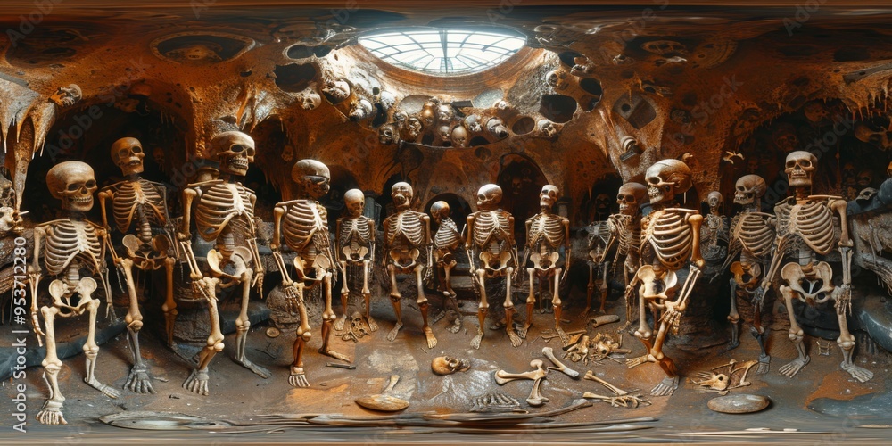 Aufkleber an immersive 360-degree panorama of the skeletal system, with bones and joints resembling the framew