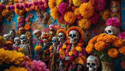 Mexican Festival dia de los muertos makeup Skull Decoration with flowers