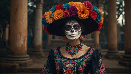 Mexican Festival woman catrina with sugar skull makeup