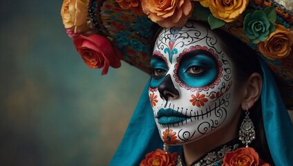 Mexican woman with sugar skull makeup Closeup