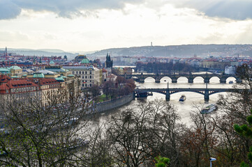 Naklejka premium Panoramic view over the city of Prague from the Prague Metronome viewpoint with a panoramic view over the entire city and the Vltava River, Prague Czech Republic