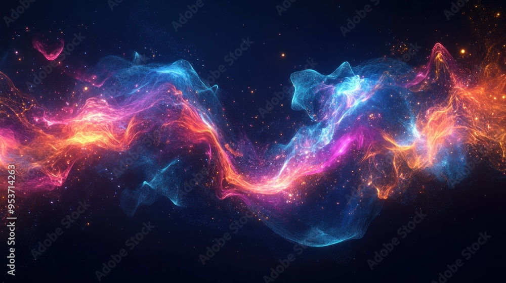 Poster abstract nebula with glowing particles and swirling colors