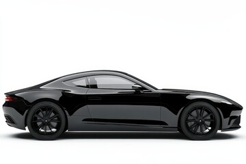 A sleek black sports car shown from the side, emphasizing its aerodynamic design.