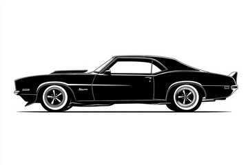 Fototapeta premium A sleek black vintage car silhouette in profile view.