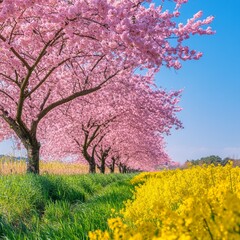 日本の桜と菜の花