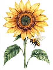 Naklejka premium Cheerful Anime Style of a Joyful Bee Fluttering Around a Vibrant Sunflower