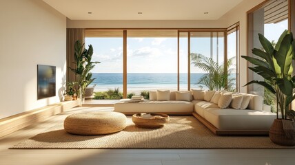 Fototapeta premium Light and Airy Coastal Living Room with Nautical Accents
