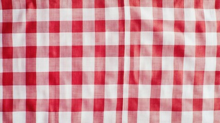 Red and white checkered tablecloth. Top view table cloth texture background. 