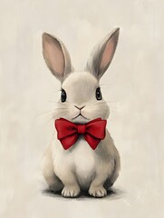 Obraz premium Cute and Cuddly Rabbit Wearing a Festive Red Bowtie Endearing Anime Style