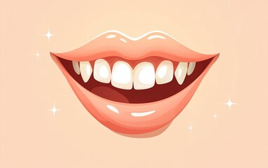 Naklejka premium A cheerful close-up of a smiling mouth showcasing clean, white teeth and soft, pink lips, radiating happiness and positivity.