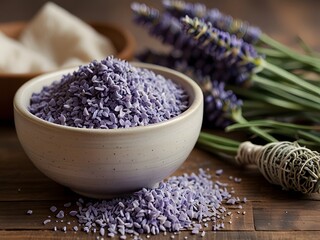 Lavender Petals in Bowl  Dried Flower  Herbal  Natural  Rustic Background