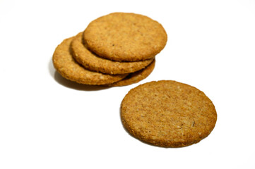 Oatmeal cookies stack on white background