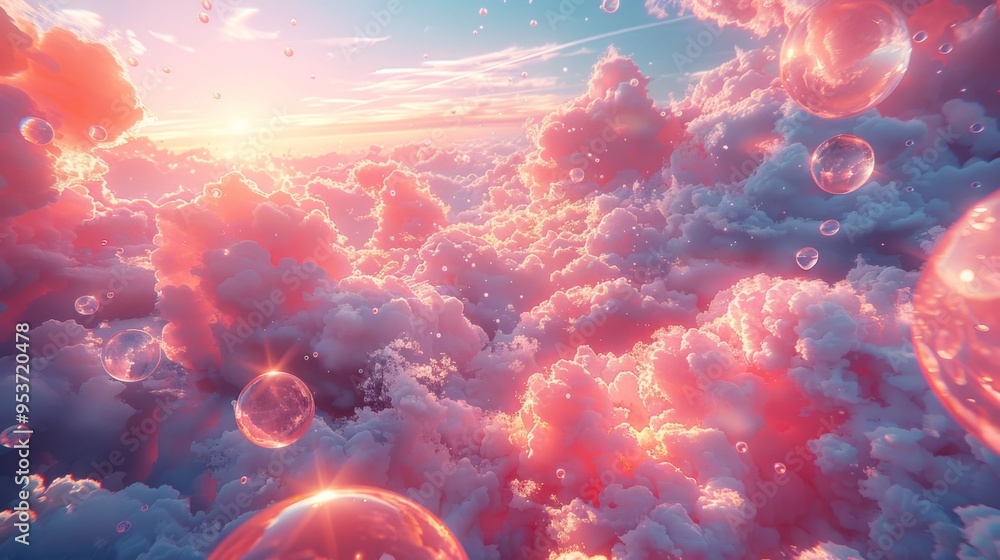 Poster design a surreal landscape where towering carbon dioxide molecules are being captured and transforme