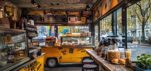 Yellow Food Truck with Street View
