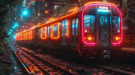 Obraz premium Devise a neon set of public transportation symbols, including illuminated
