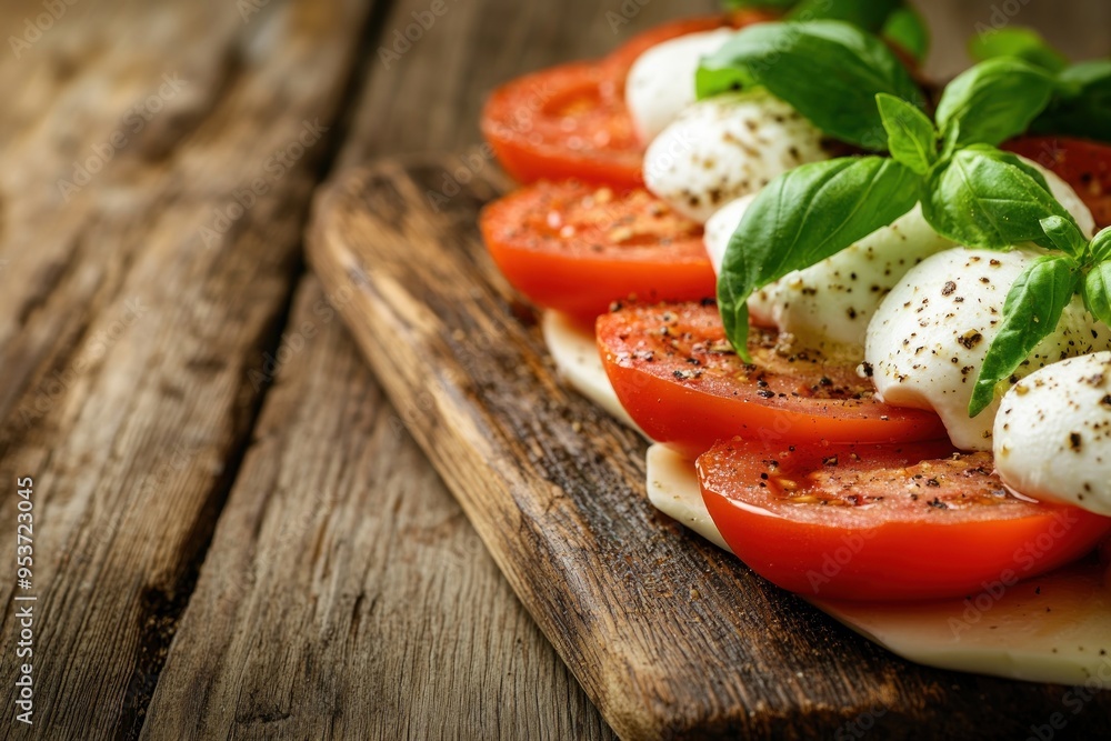 Canvas Prints Fresh Caprese Salad on Rustic Wooden Board