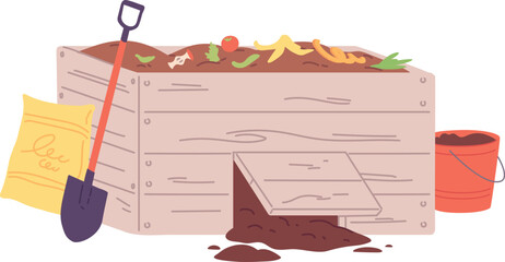 Organic waste pile in wooden box color icon