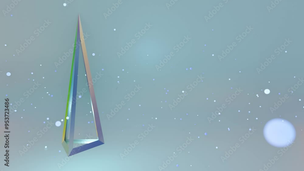 Aufkleber metal pyramid frame rotates on gray background with flying particles. looped animated background. 3d