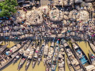  Aerial view of the traditional largest jute market of Bangladesh is located in Guthaile of Jamarpur district. 