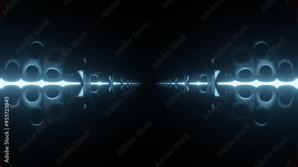 Poster movement inside dark fantasy tunnel with blue backlight on the sides. looped animated background. 3d