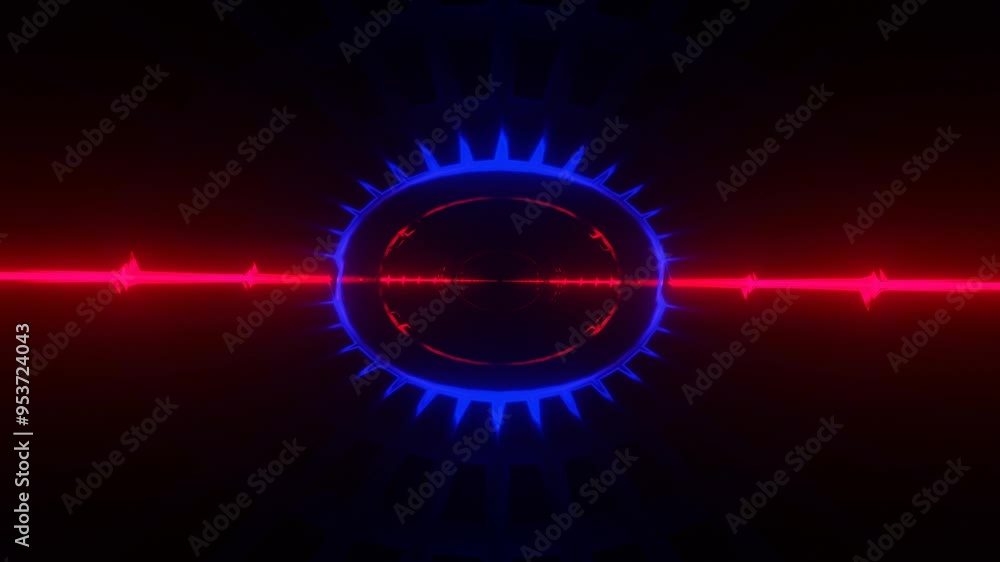 Poster movement inside dark fantasy tunnel with red blue backlight. looped animated background. 3d render e