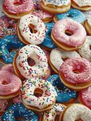 A vivid collection of various flavored donuts, each one a feast for the eyes and palate.