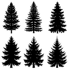 Pine Tree Silhouette Isolated Vector, Christmas trees collection