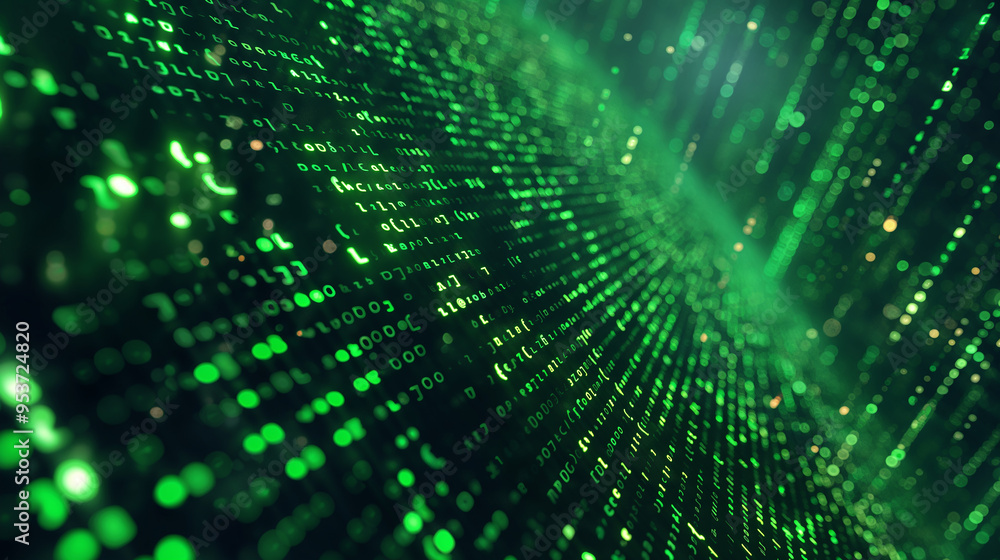 Poster Digital binary code matrix background ,data flow,data lake,big data concept.