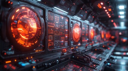 Fototapeta premium Illustrate a futuristic workspace where professionals use VR goggles to collaborate on projects involving AI-generated data and spinning holographic visualizations.