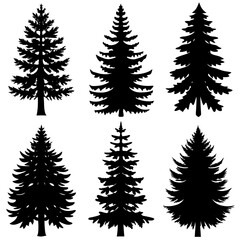 Pine Tree Silhouette Isolated Vector, Christmas trees collection