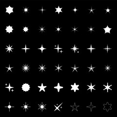 Star icons. Twinkling stars. Sparkles, shining burst. Christmas or New Year vector symbols.