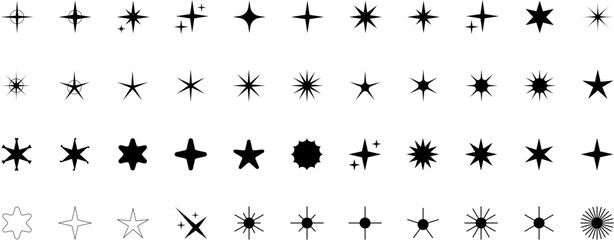 Star icons. Twinkling stars. Sparkles, shining burst. Christmas or New Year vector symbols.