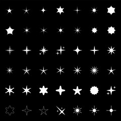 Star icons. Twinkling stars. Sparkles, shining burst. Christmas or New Year vector symbols.