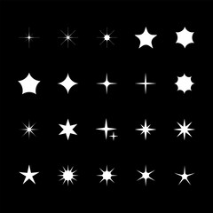 Star icons. Twinkling stars. Sparkles, shining burst. Christmas or New Year vector symbols.