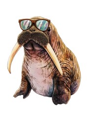 Obraz premium Charming Walrus Wearing Sunglasses on Minimal White Background