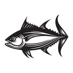 black and white tuna fish vector silhouette