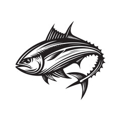 black and white tuna fish vector silhouette