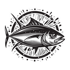 black and white tuna fish vector silhouette