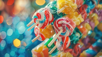 Sweet assortment of candy in a festive lollipop holder