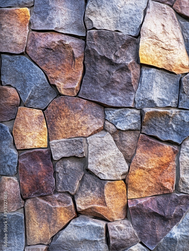 Poster a close-up of a textured stone wall. the rocks have been arranged in a pattern that showcases the na
